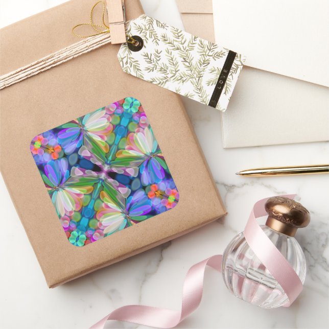 Adesivo Quadrado Dragonfly Garden Abstrato Floral (Presentear)