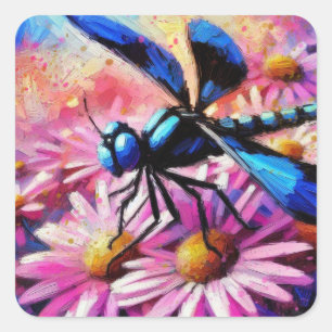 Adesivo Quadrado Dragonfly Impressionista Em Disias Rosa Floral
