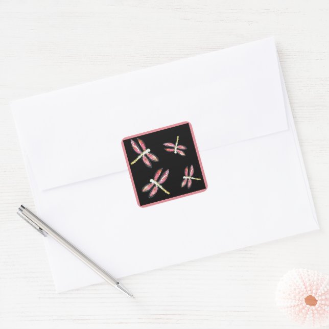 Adesivo Quadrado Dragonfly Rosa Inseto (Envelope)
