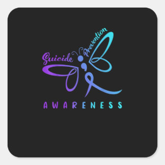 Adesivo Quadrado Dragonfly Suicide Prevention Aware Teal Ribbon