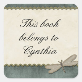 Adesivo Quadrado Dragonfly Verde e Faixa de Opções Personalizadas