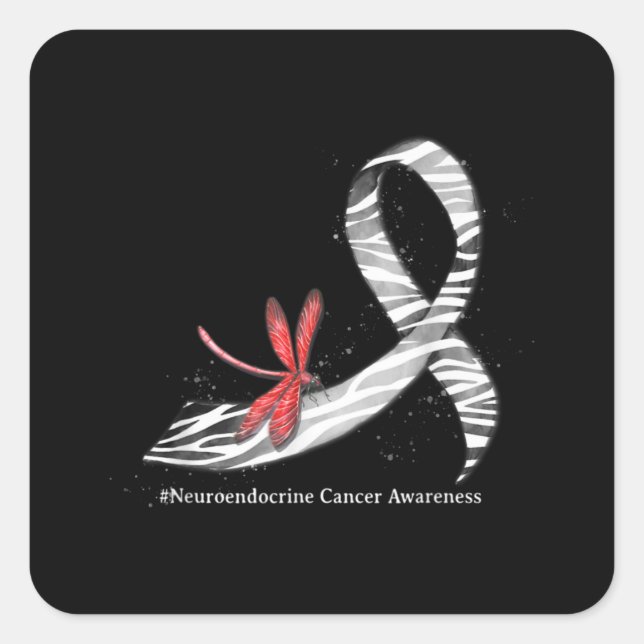Adesivo Quadrado Dragonfly Zebra Ribbon Neuroendócrina Cancer Aware (Frente)