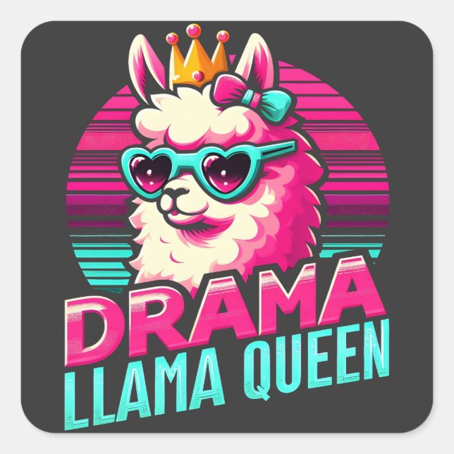 Adesivo Quadrado Drama Llama Queen para Llama Amantes para Mulheres (Frente)