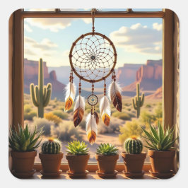 Adesivo Quadrado Dreamcatcher, Desert Canyons, Cacti  