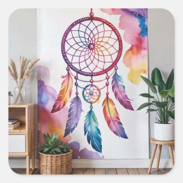 Adesivo Quadrado Dreamcatcher Painting On Wall (Frente)