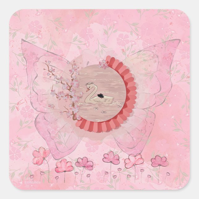 Adesivo Quadrado Dreamy Swan Sticker (Frente)