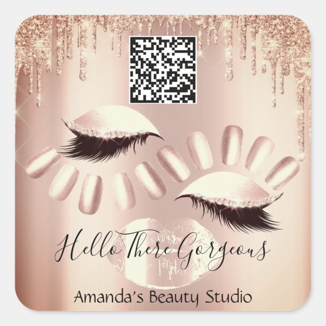 Adesivo Quadrado Drives de logotipo QRCoce Unhas Lash Obrigado Rosa (Frente)