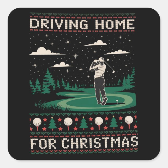 Adesivo Quadrado Driving Home For Christmas Golf Funny Ugly Xmas  (Frente)
