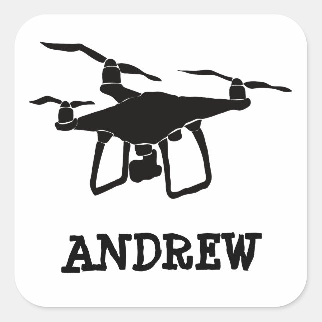 Adesivo Quadrado Drone Preto e Branco Personalizado (Frente)