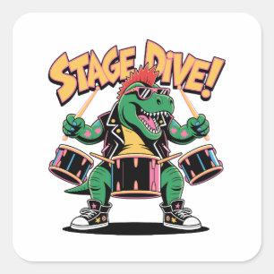 Adesivo Quadrado Drummer Dinossauro Punk Rock T-Rex - Música Engraç