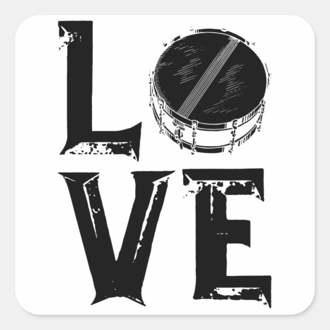Adesivo Quadrado Drums Love | Presentes para músicos bateristas (Frente)