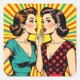 Adesivo Quadrado Duas Mulheres Fofocando Contando Segredos Pop Art