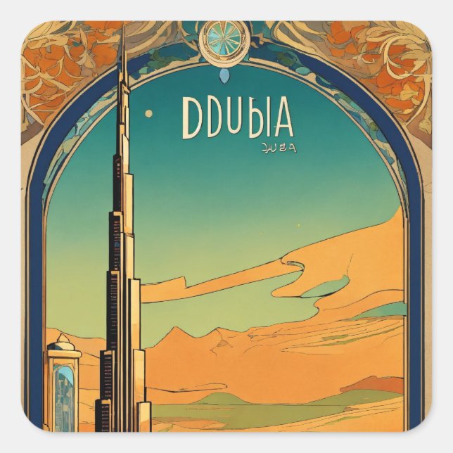 Adesivo Quadrado Dubai Dreamscape - Graphic Style Art Nouveau Postc (Frente)