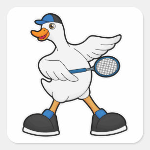 Adesivo Quadrado Duck at Tennis with Tennis racket & Cap