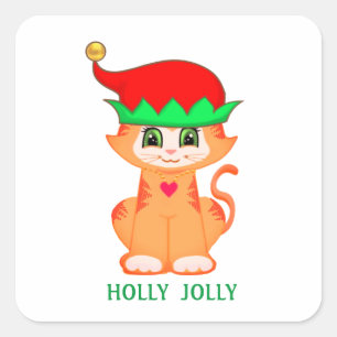 Adesivo Quadrado Duende de Natal gatinho fofo