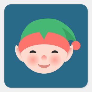 Adesivo Quadrado Duende do Natal no chapéu verde no azul