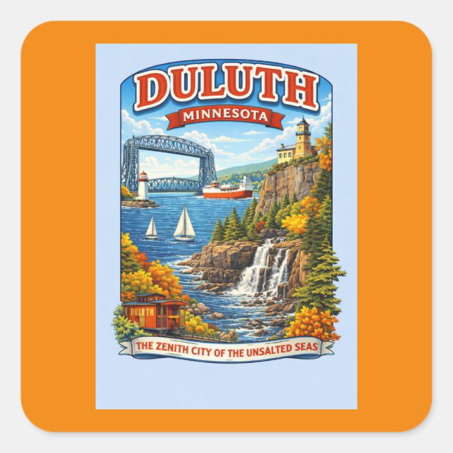 Adesivo Quadrado Duluth Minnesota Souvenir Stickers–Lake Superior (Frente)