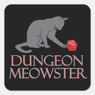 Adesivo Quadrado Dungeon Meowster Engraçado Gato RPG com Dice