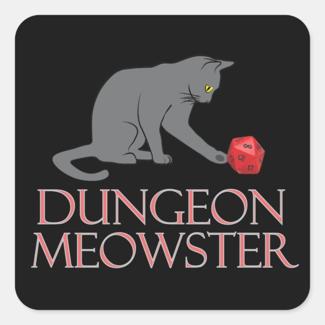 Adesivo Quadrado Dungeon Meowster Engraçado Gato RPG com Dice (Frente)
