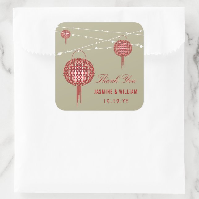 Adesivo Quadrado Dupla Felicidade Lanternas Chinesas para Casamento (Bolsa)