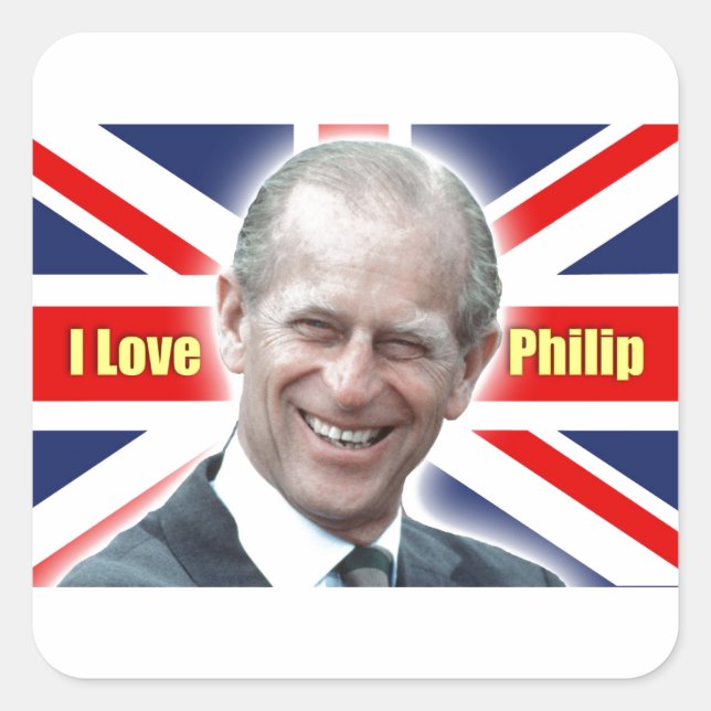 Adesivo Quadrado Duque de Einburgh - Eu amo Philip (Frente)