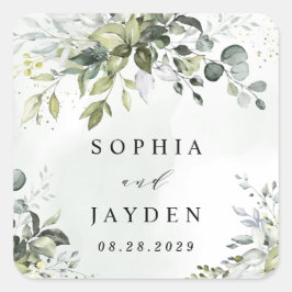 Adesivo Quadrado Dusty Blue Eucalyptus Greenery Casamento Suculento