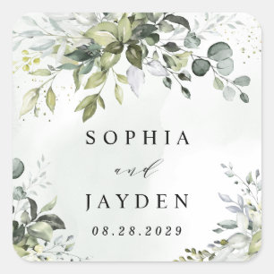 Adesivo Quadrado Dusty Blue Eucalyptus Greenery Casamento Suculento