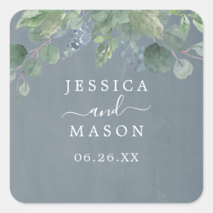 Adesivo Quadrado Dusty Blue Eucalyptus Weding Favor Stickers