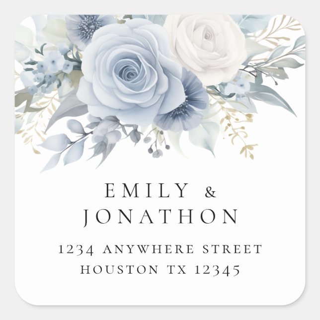 Adesivo Quadrado Dusty Blue Florals Devolver o nome do endereço ele (Frente)