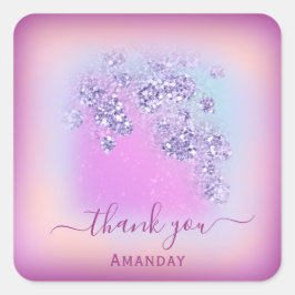 Adesivo Quadrado Dusty Blue Glitter Berry Obrigado(a) Glam 16º Aniv