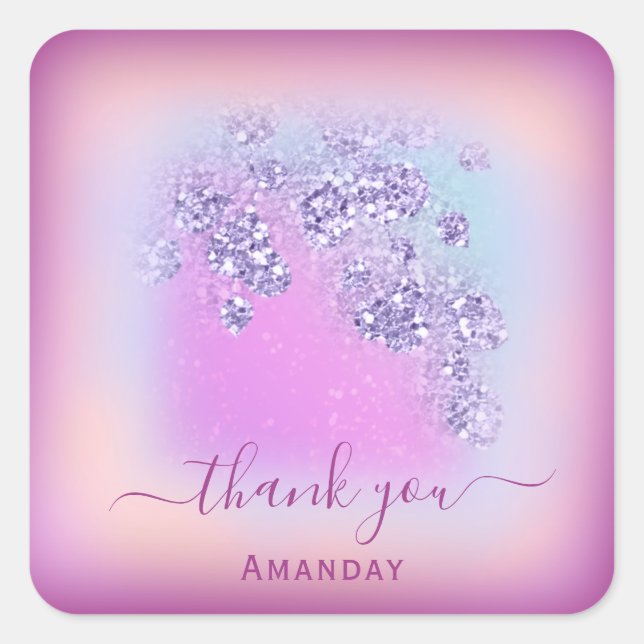 Adesivo Quadrado Dusty Blue Glitter Berry Obrigado Sweet 16th Glam (Frente)