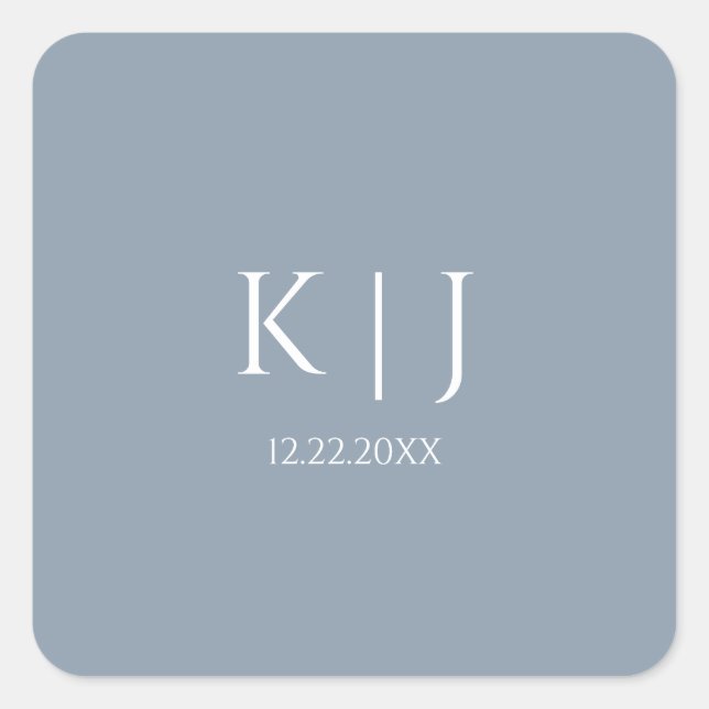 Adesivo Quadrado Dusty Blue Monogram Initial Minimal Trendy Wedding (Frente)