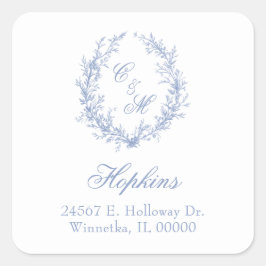 Adesivo Quadrado Dusty Blue Monograma Botanica Wreath Endereço de d