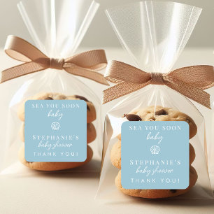 Adesivo Quadrado Dusty Blue Sea Você Em Breve Obrigado Chá de frald