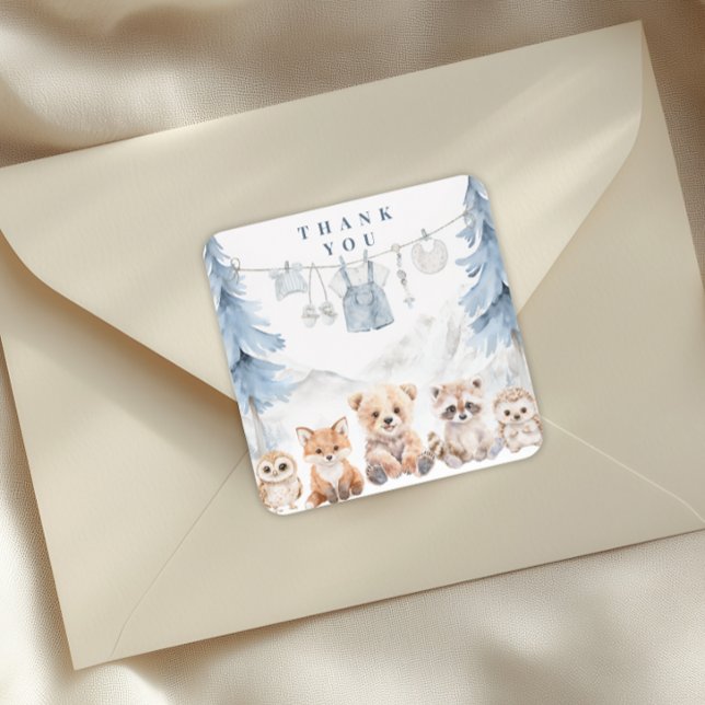 Adesivo Quadrado Dusty Blue Storybook Forest Baby Shower (Criador carregado)