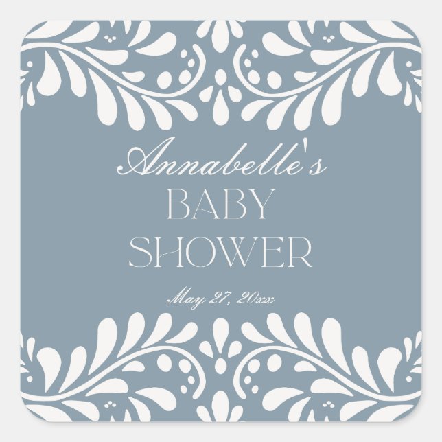 Adesivo Quadrado Dusty Blue Talavera Chá de fraldas Espanhol Fiesta (Frente)