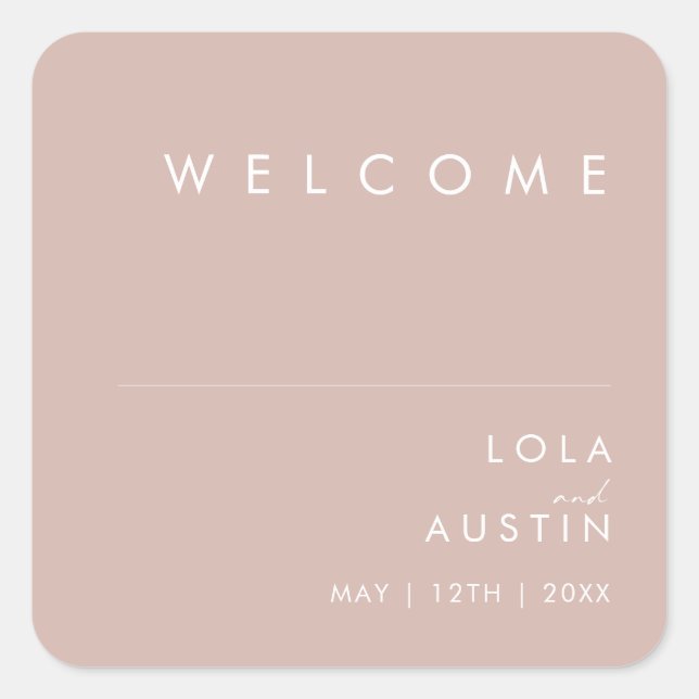 Adesivo Quadrado Dusty Boho | Rosa Wedding Welcome Square Sticker (Frente)