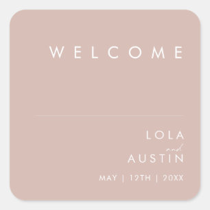Adesivo Quadrado Dusty Boho   Rosa Wedding Welcome Square Sticker