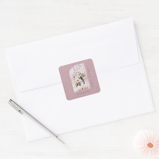Adesivo Quadrado Dusty Burgundy Magnolia Blossoms Casamento Obrigad (Envelope)