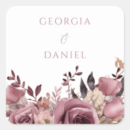 Adesivo Quadrado Dusty Rosa & Burgundy Boho Casamento Floral