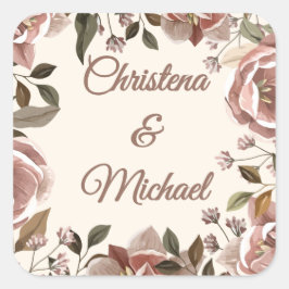 Adesivo Quadrado Dusty Rose Floral Wedding