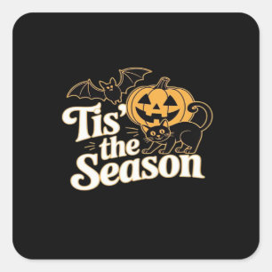 Adesivo Quadrado É a Temporada Morcegos de Halloween Abóbora Outono
