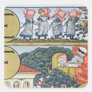 Adesivo Quadrado E-F, de um alfabeto baseado em rimas de berçário