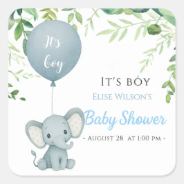 Adesivo Quadrado É garoto! Pequeno elefante bonito com balão