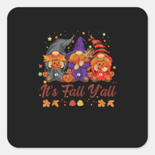 Adesivo Quadrado É o outono de todos os gnomos do Halloween Pumpkin