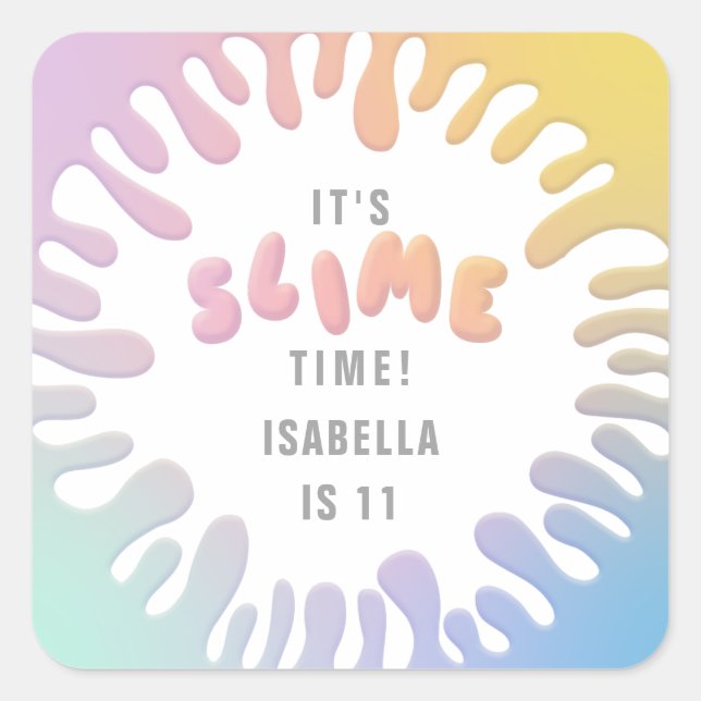 Adesivo Quadrado É o tempo lopítmico de festa de aniversário arco-í (Frente)