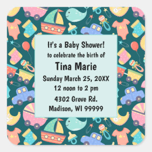 Adesivo Quadrado É um Chá de fraldas Colorido Escuro Salvar a Dat