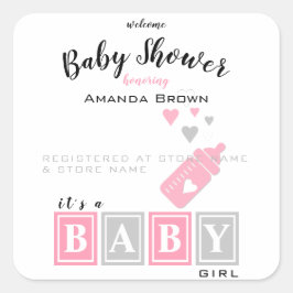 Adesivo Quadrado É um Chá de fraldas de Garota