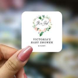 Adesivo Quadrado É um Chá de fraldas de pêssego