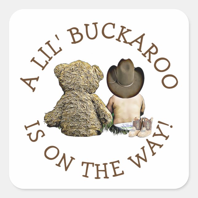 Adesivo Quadrado É um pequeno Chá de fraldas de cowboy (Frente)